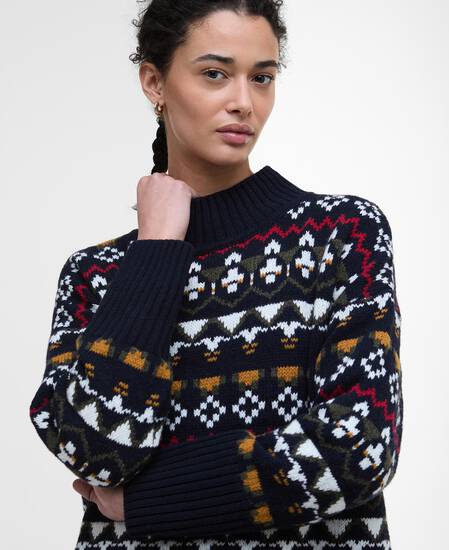 Larisa Fair Isle High-Neck Jumper Navy