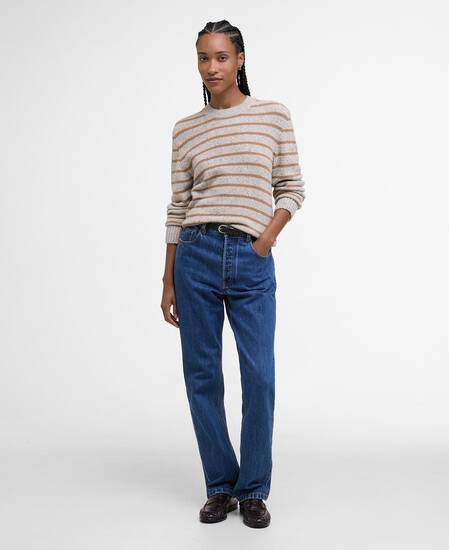 Claydon Striped Crew Neck Jumper Oatmeal Stripe