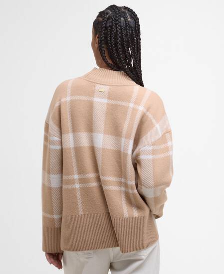 Harriet Tartan High-Neck Jumper Pale Camel