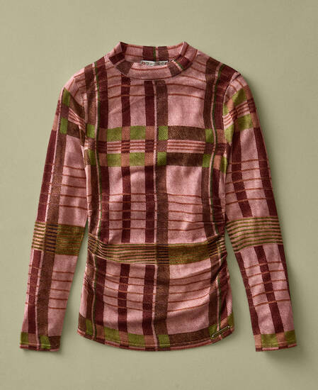 Barbour FARM Rio Thalita Long-Sleeved Knitted Top Pink Tartan