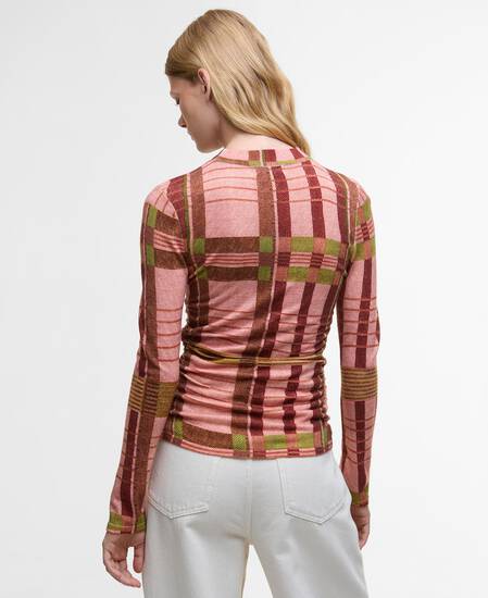 Barbour FARM Rio Thalita Long-Sleeved Knitted Top Pink Tartan
