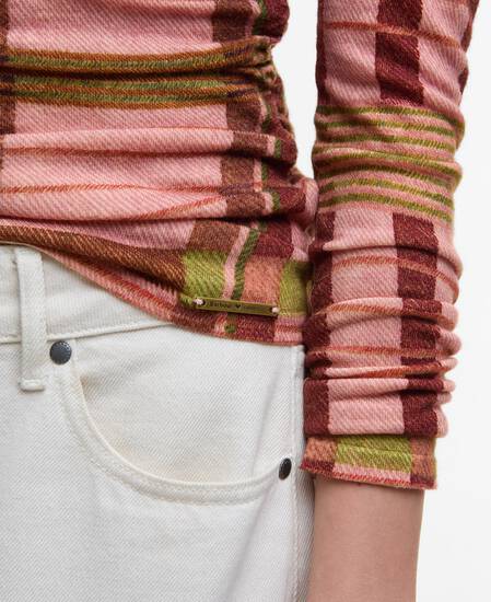 Barbour FARM Rio Thalita Long-Sleeved Knitted Top Pink Tartan
