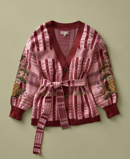 Barbour FARM Rio Luisa Embroidered Cardigan Pink Tartan