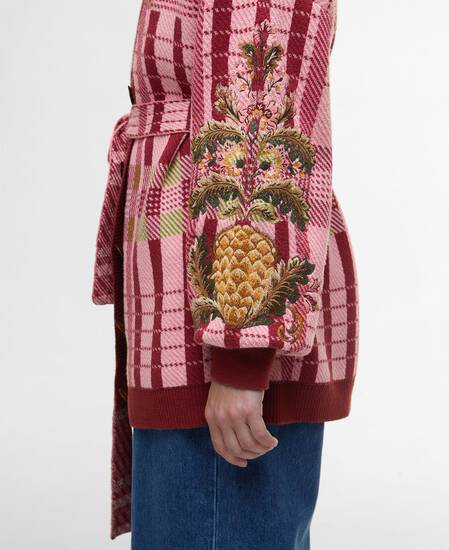 Barbour FARM Rio Luisa Embroidered Cardigan Pink Tartan