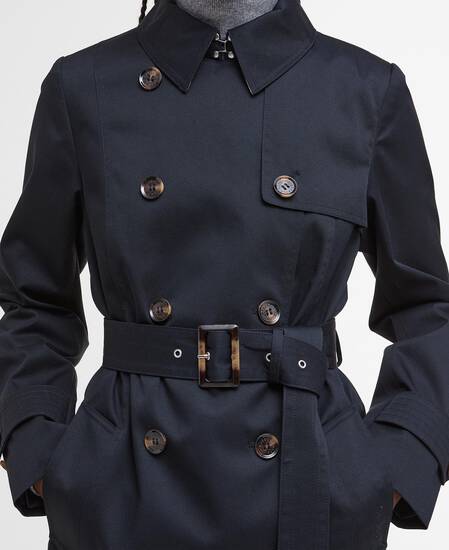Short Greta Showerproof Trench Coat Dark Navy/Hessian Tartan