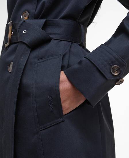 Short Greta Showerproof Trench Coat Dark Navy/Hessian Tartan