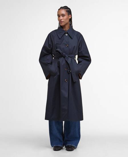 Robyn Showerproof Trench Coat Dark Navy/Hessian Tartan