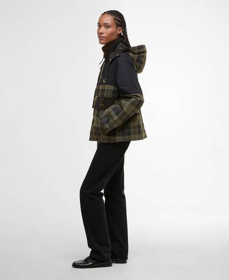 Elaine Showerproof Jacket Olive Check/Black
