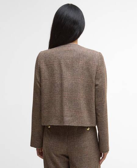 Corina Collarless Tailored Jacket Brown/Orange Check