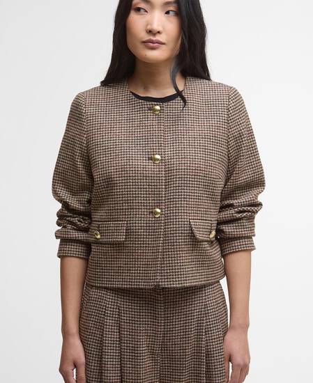 Corina Collarless Tailored Jacket Brown/Orange Check