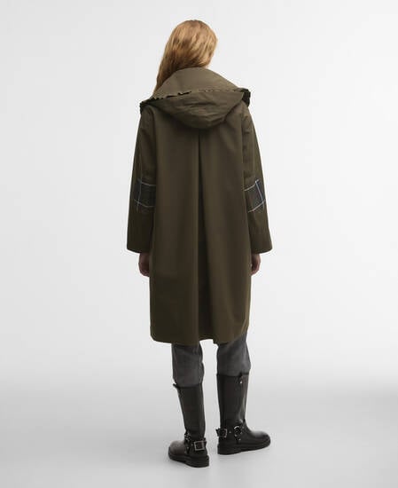 Barbour x GANNI Waterproof Parka Jacket Olive/Classic Tartan