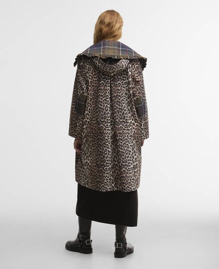 Barbour x GANNI Leopard Print Waterproof Parka Jacket Ganni Leopard Print