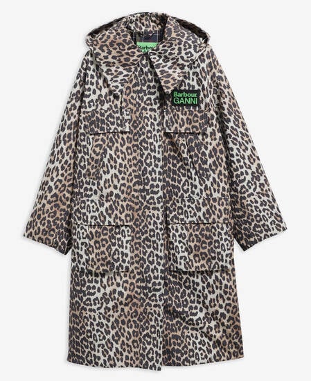 Barbour x GANNI Leopard Print Waterproof Parka Jacket Ganni Leopard Print