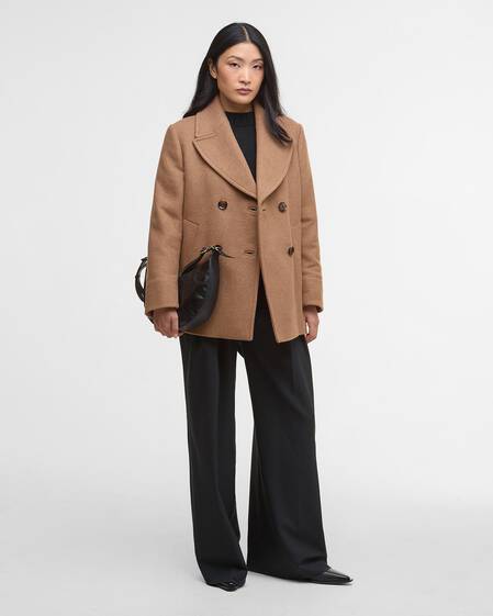 Indie Wool Pea Coat Camel/Hessian Tartan