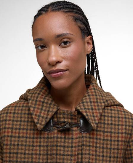 Melody Check Wool Duffle Coat Brown/Orange Check/Hessian Tartan