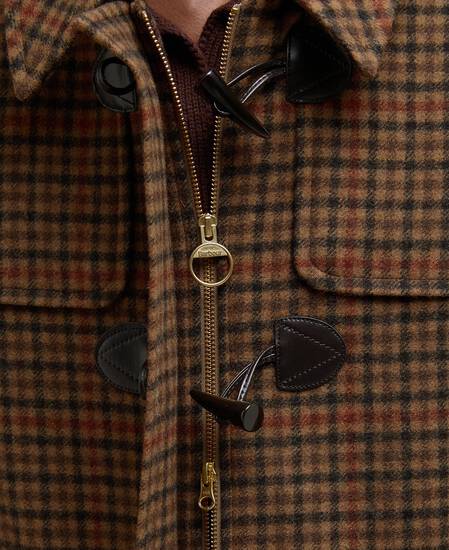 Melody Check Wool Duffle Coat Brown/Orange Check/Hessian Tartan