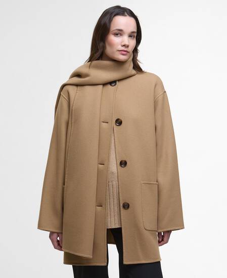Clementine Wool Scarf Coat Camel