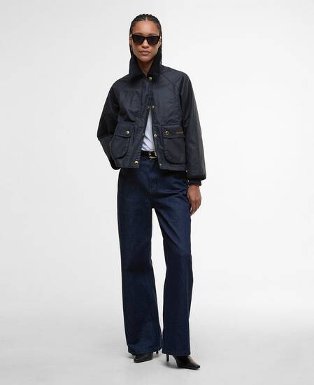 Cropped Beadnell Waxed Jacket Navy/Classic