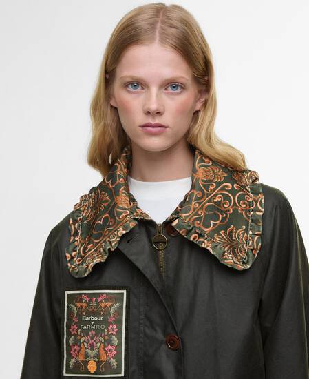 Barbour FARM Rio Maria-Clara Waxed Jacket Fern/Green Heart Print