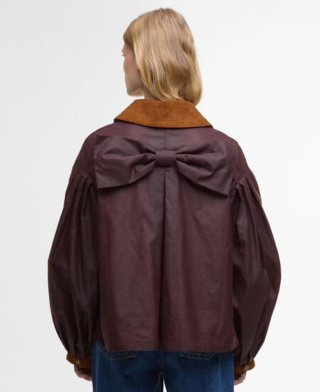 Barbour FARM Rio Thais Waxed Jacket Bordeaux/Cream Heart Print