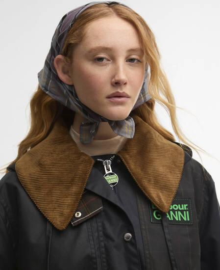 Barbour x GANNI Waxed Duffle Coat Navy/Classic Tartan