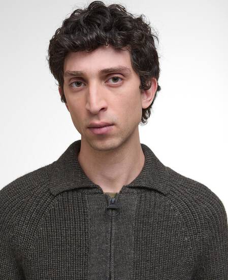 Garthman Knitted Zip-Up Jumper Olive Ink